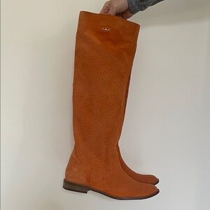 Orange Suede Knee-High Boots